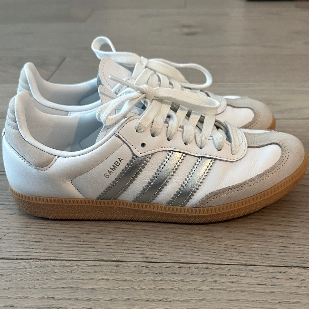 Adidas Samba OG White, Silver and Gray Sneakers Sz 6.5 Women’s